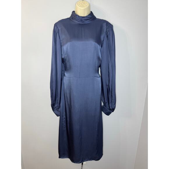 Anthropologie Hutch Open Back Midi Dress Blue Long Sleeve Blue Size 14 - Picture 16 of 16